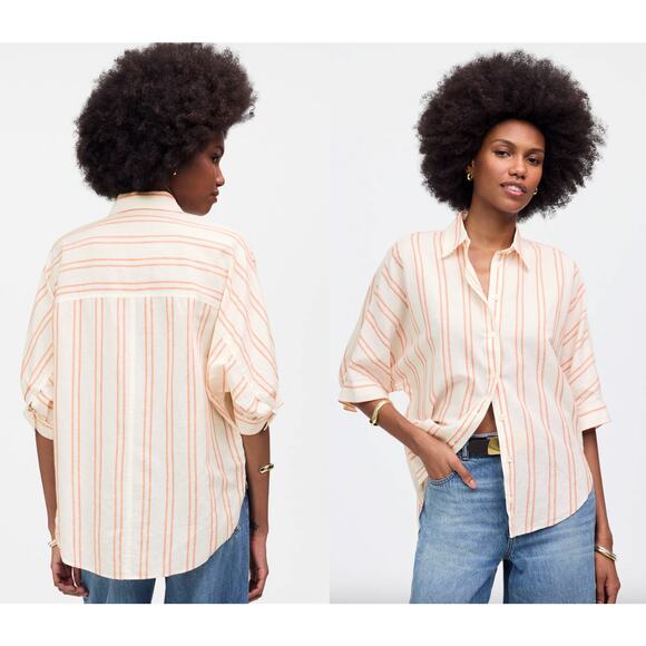 Madewell | NWT Oversized Pleated-Sleeve Button-Up Shirt in Bright Flame | Sz XXS - Picture 1 of 10